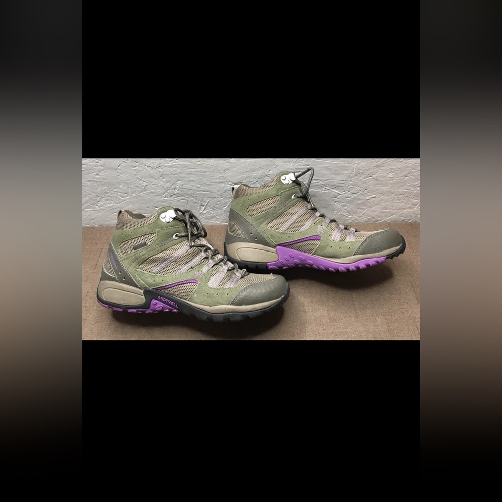 Excellent Merrell Tuskora Mid Women's 9.5 Hiking Boots Waterproof Burnt Olive - Picture 3 of 16